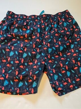 Men's Navy Flamingo Print Swim Trunks